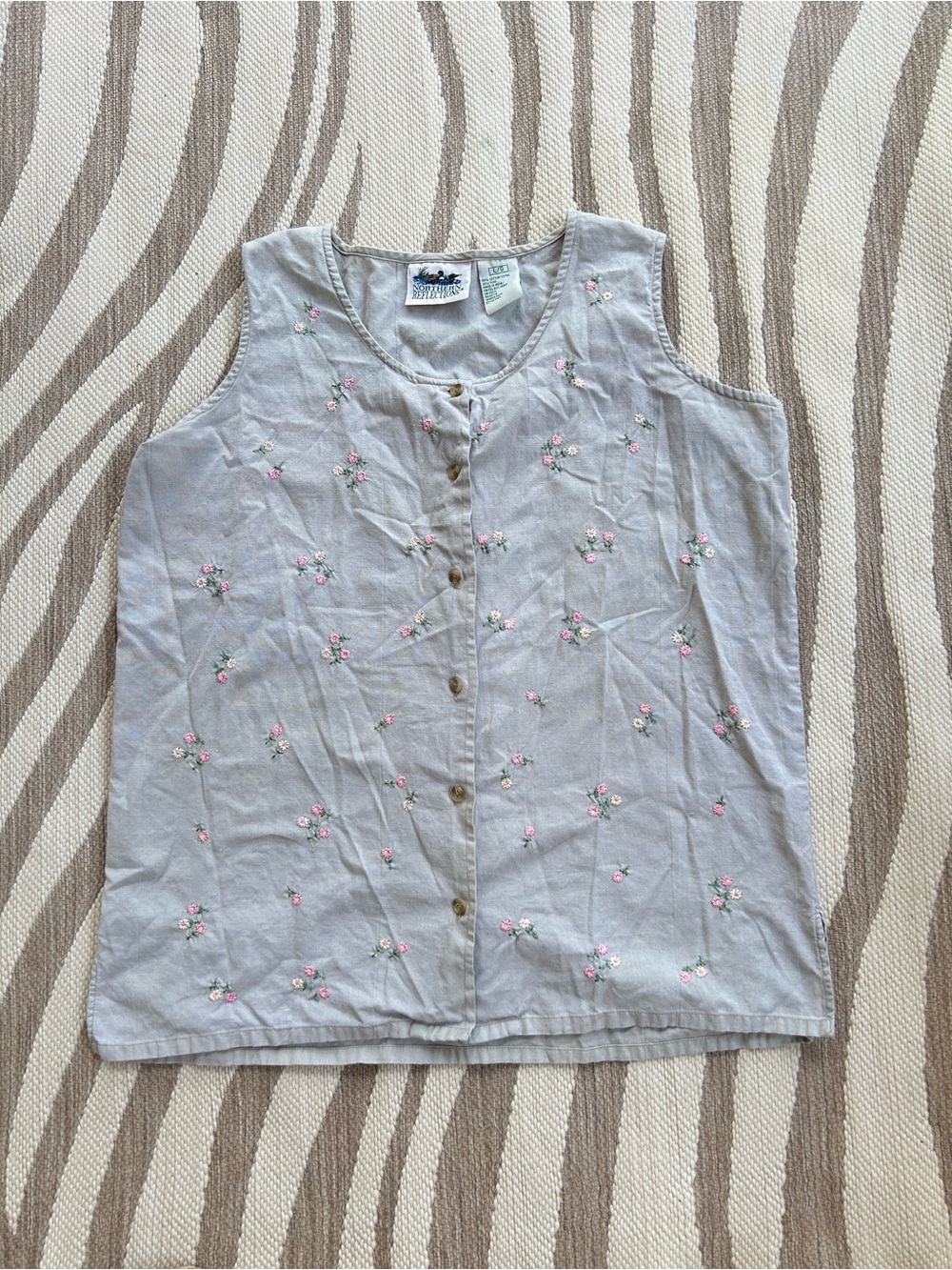 Vintage Embroidered Floral Cotton Tank with buttons